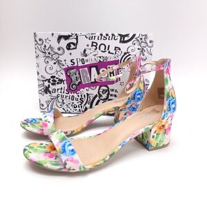 Brash Naomi Floral Print Block Heel Sandals Multi Color Ankle Strap Womens 13
